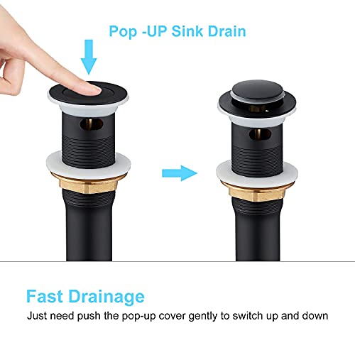 CREA Bathroom Sink Drain, Bathroom Sink Stopper with Drain Hair Catcher Pop Up Drain 1 1/2" for Bathroom Vanity Kitchen Sink with Overflow, Matte Black - color: Matte Black