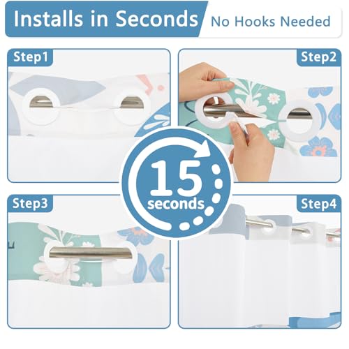 No Hook Shower Curtain with Snap-in Liner, Shower Curtains for Bathroom with Weighted Bottom & See Through Top Window, Cute Whale Fabric Shower Curtain for Home, Dormitories, and Hotel, 71 x 74 Inch - color: Cute Whales