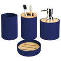 4 PCS Navy Blue Bathroom Accessories Set, Includes a Soap Dispenser, Toothbrush Holder, Soap Dish and Mouthwash Cup, Plastics & Bamboo Bathroom Set, Bohemian Style Bathroom Sink Set - color: Navy Blue, size: 4 PCS