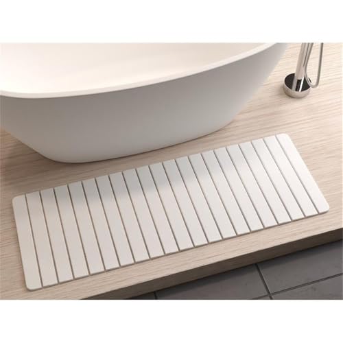 Bergamo Art Modern 58x21 Diatomite Stone Extra Large Bath Mat in White - color: White