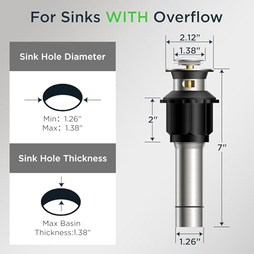 FORIOUS Bathroom Sink Drain with Overflow, Pop Up Drain Assembly with Detachable Basket Stopper, Anti-Explosion and Anti-Clogging Strainer, 304 Stainless Steel, Brushed Nickel - color: Brushed Nickel