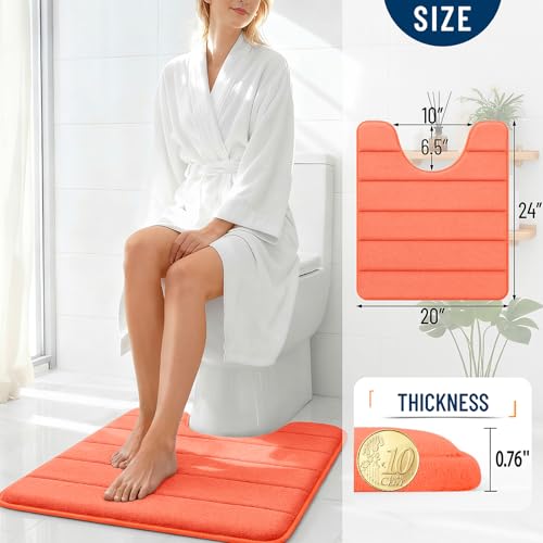OLANLY Memory Foam Toilet Rugs U Shaped 24x20, Super Soft Absorbent Contour Bath Rugs, Quick Dry, Machine Washable Toilet Mat, Bathmat Floor Carpet, Bathroom Home Decor Accessories, Coral - color: Coral, size: 24" X 20" Contour Rug