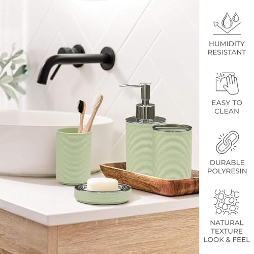 CERBIOR Bathroom Accessories Set Bath Ensemble Includes Soap Dispenser, Toothbrush Holder, Toothbrush Cup, Soap Dish for Decorative Countertop and Housewarming Gift (Apple Green) - style: Apple Green
