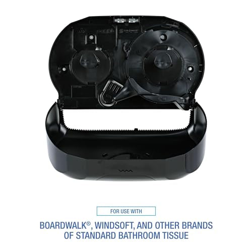 Boardwalk R3670BKBW 13 in. x 6.75 in. x 8.75 in. Standard Twin Toilet Tissue Dispenser - Black