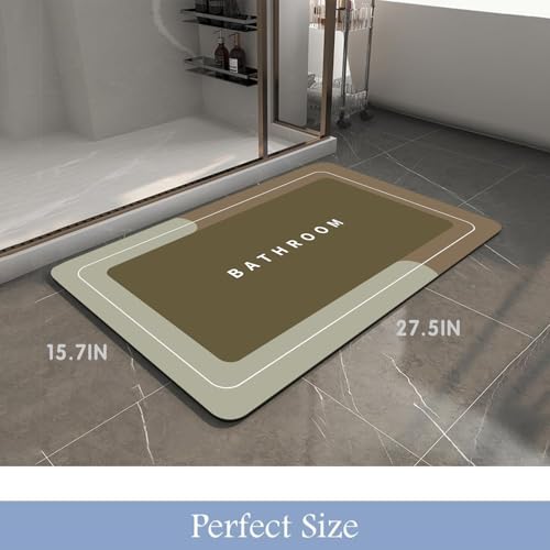 Bath Mat, Quick-Drying Non-Slip Thin Bathroom mat Super Absorbent Bath mats Rug-Bath Mats for Bathroom Floor Bathtub Vanity-Bathmat Bath Rug Easy Care Khaki 27.5" x15.7" - color: Khaki