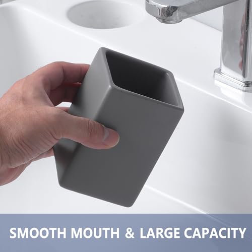 Grey Square Toothbrush Holders for Bathrooms - 2 Cups Ceramic Toothbrush Toothpaste Holders Set, White Square Bathroom Tumbler Cups Reusable Toothbrush Mouthwash Cup, Bathroom Counter Organizer. - color: Grey, size: 2pcs