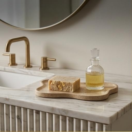 Cloud Shape 100% Natural Travertine Tray Luxury Travertine Vanity Organizer for Bathroom Kitchen Counter, Decorative Tray for Dresser Home Décor, 13.3x8.3x0.7 inches - color: Beige (Slightly White)