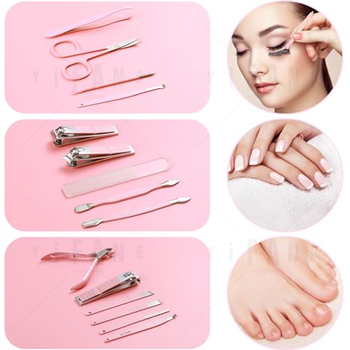 Manicure Set Pedicure Kit Nail Clippers Set Fingernail Clipper Set Ingrown Toenail Nail Kit Scissor Nail Trimmer Kit 15 Pieces Travel Nail Kit Care Grooming Tools with Fine Case Fine GIF (Pink_15in1) - color: Pink_15 in 1