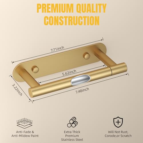 BESy Adhesive or Screw Toilet Paper Holder Wall Mount Rustproof Modern Roll Holder Flexible Pivoting Adjustable Tissue Handle with Self Adhesive or Mounted with Screws Stainless Steel Brushed Gold - color: Brushed Gold