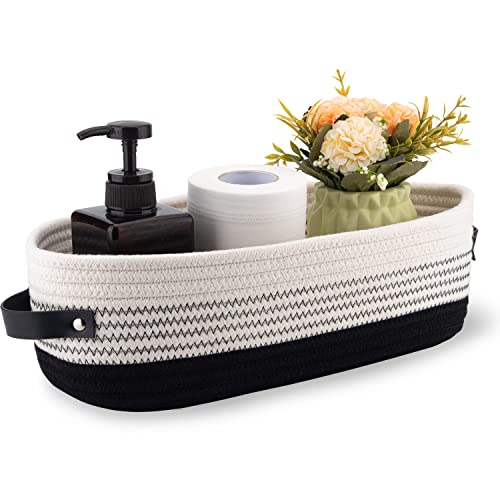 Cotton Rope Toilet Basket Bathroom Decor Baskets, Toilet Paper Holder Basket, Farmhouse Home Decor Organizing Small Baskets 13"x5.9"x4" Black - color: Black