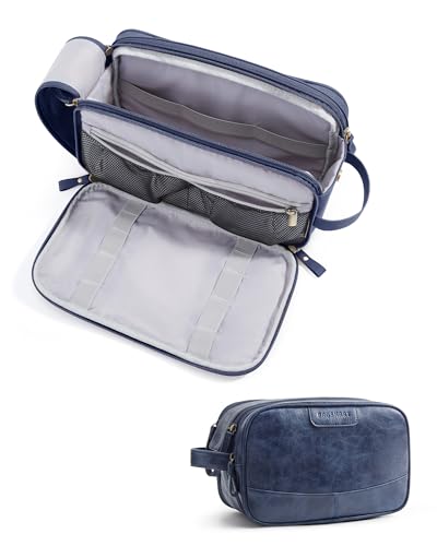 BAGSMART Large Toiletry Bag for Men, High-gloss PU Leather Travel Bag for Toiletries, Dopp Kit Water Resistant Shaving Bag for Bathroom Shower-Navy Blue - color: Navy Blue, size: Large-8L