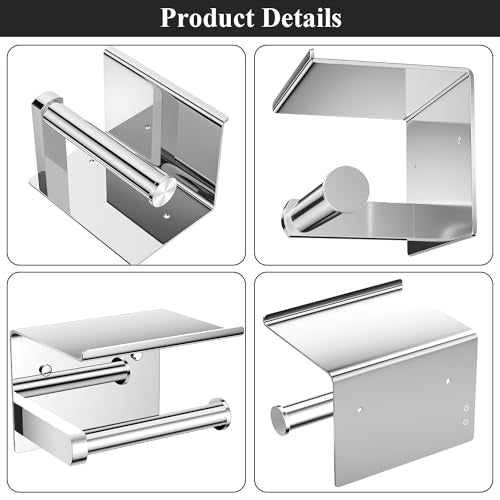 Tindbea Toilet Paper Holder with Phone Shelf + Towel Robe Hooks, Adhesive or Screw Wall Mounted Toilet Paper Roll Storage, Stainless Steel Bathroom Tissue Roll Holder (Polished Chrome) - color: Polished Chrome, size: Regular