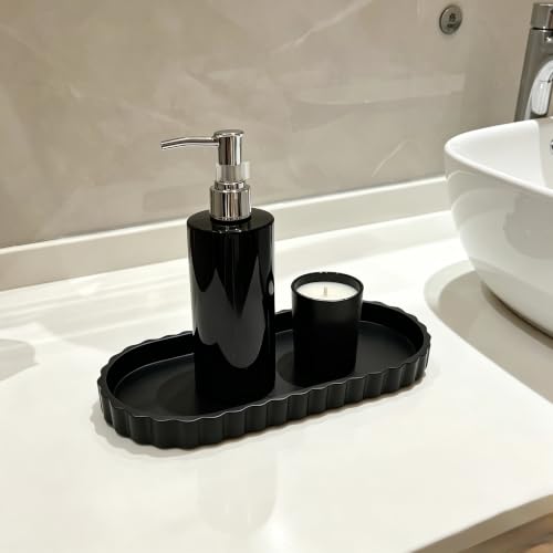 Silicone Bathroom Tray,Sink Caddy,Vanity Organizer,12"x 5",Black | Oval,Bathroom counter tray,Toilet tray,Kitchen Counter Decor,Sponge Holders,Sink Organizers,Key tray,Bathroom tank tray - color: Black