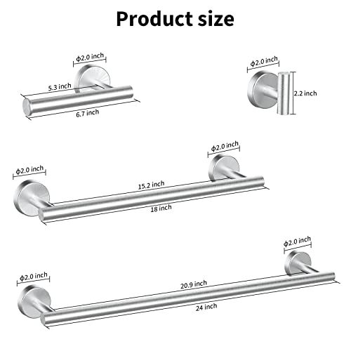 Newfun 10Pcs Brushed Nickel Bathroom Hardware Set - Includes 24&18inch Towel Bar, Robe Hook, Toilet Paper Holder, 2 Pack 5 Piece Bathroom Accessories Set Stainless Steel Wall Mounted - color: Brushed Nickel