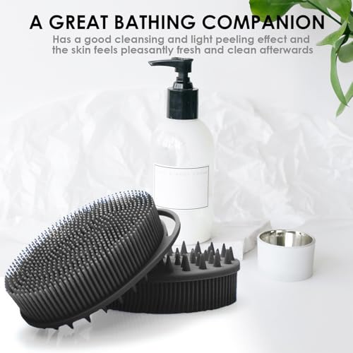 Silicone Body Scrubber – Dual-Sided Silicone Loofah for Shower, Set of 2 Soft Exfoliating Body Bath Shower Scrubber Loofah Brush Easy-to-Clean for Sensitive Kids Women Men All Kinds of Skin - color: Pink and Black