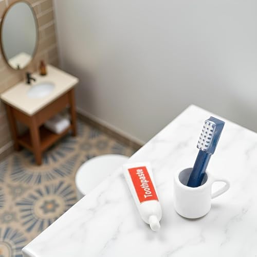 Toothpaste, Toothbrush and Cup Model, 1/12 Scale, Miniature Dollhouse Bathroom Accessories Set, DIY Decor Kit
