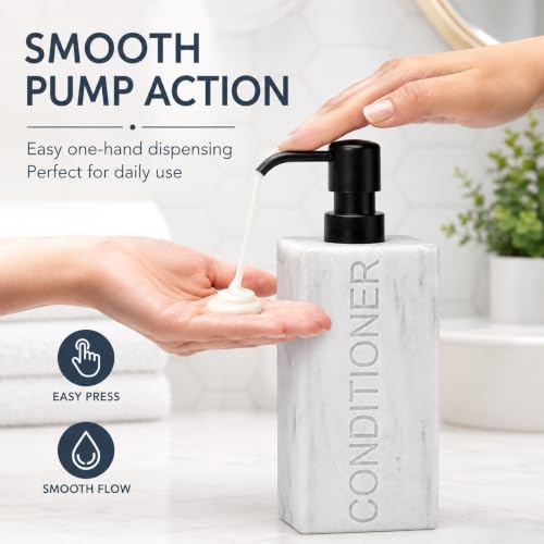 Rectangular Resin Dispenser Premium Bathroom Shampoo Conditioner Body Wash Bottle Modern Refillable Pump Design - color: Marble