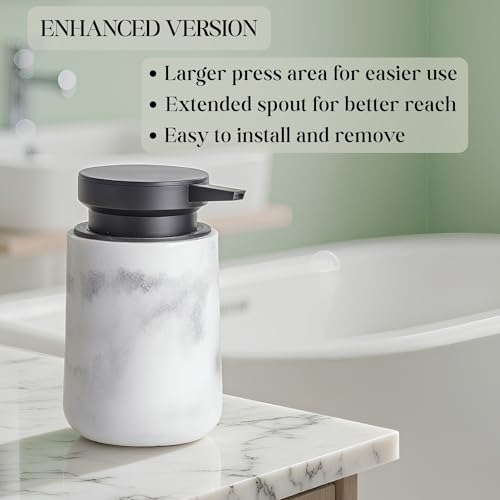 Clasin Home Liquid Soap Dispenser with Easy-to-Press Pump, 10 oz Refillable Hand Soap Dispenser with Extended Spout for Bathroom Kitchen Dish Lotion, Modern Stone Texture (White) - color: White