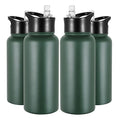 32 oz Insulated Water Bottle Bulk 4 Pack, Stainless Steel Sports Water Bottles with Straw Lid & Wide Mouth Lids, Double Walled Vacuum, Leak Proof, Dark Green - color: Dark Green, size: 32 Ounces-4