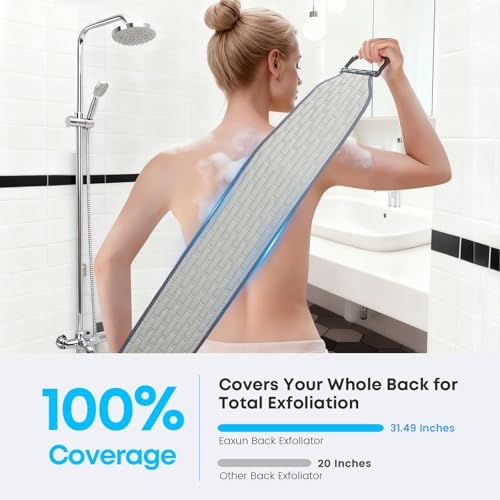 eaxun Exfoliating Back Scrubber with Plastic Handles for Shower, 36 Inches Wider Bath Back Exfoliator Body Cleaner for Men, Women and Elderly, Dual-Sided Roughness Back Washer for Deep Cleansing - size: Large