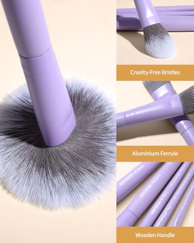 EIGSHOW Makeup Brush Set 5Pcs Basic Makeup Brushes for Powder Foundation Eyeshadow Eyeliner, Synthetic Silver Ion Bristles, Travel-Friendly, Vegan & Cruelty-Free (Matte Purple) - color: Matte Purple