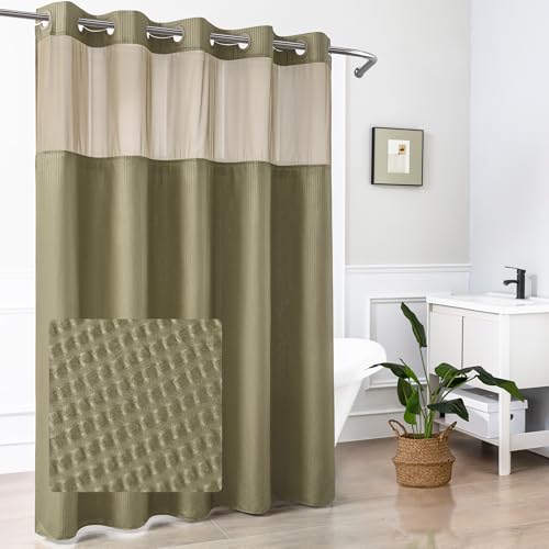 Mrs Awesome No Hook Shower Curtain with Snap-in Liner, Embossed Waffle Design Fabric Shower Curtain for Bathroom, Soft & Lightweight, 71x74, Taupe - color: Taupe, size: 71"W x 74"L (Pack of 1)