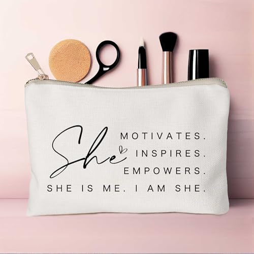 She Motivates Inspires Empowers Makeup Bag She is Me Entrepreneurship Gift Women's Motivational Cosmetic Bags Powerful and Inspirational Travel Bag Gift for Her - color: She Motivates