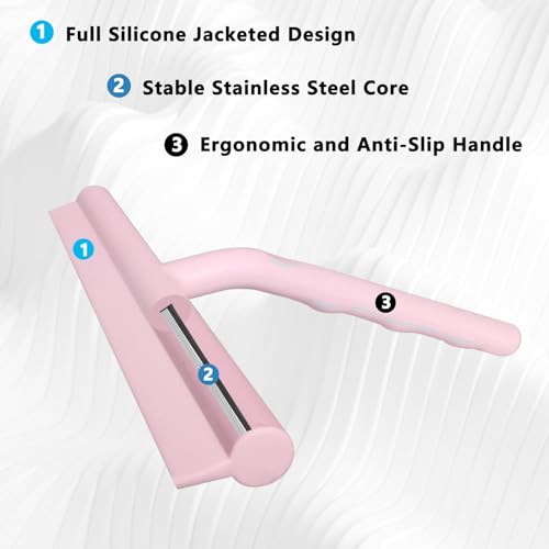 Silicone Shower Squeegee for Glass Doors Window Squeegee for Walls, Sink, Mirror, Bathroom, Car Window Cleaning - Pink - color: Pink, size: without loop