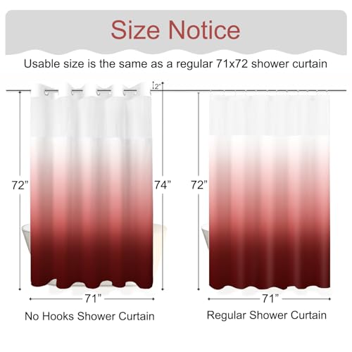 Christmas No Hook Shower Curtain with Snap in Liner, Ombre Red Shower Curtains and Liner Set, Hotel Fabric Bath Curtain for Bathroom, Mesh Top Window Waterproof Washable, 71" x 74" - color: Ombre Red, size: 71"W x 74"L (Pack of 1)