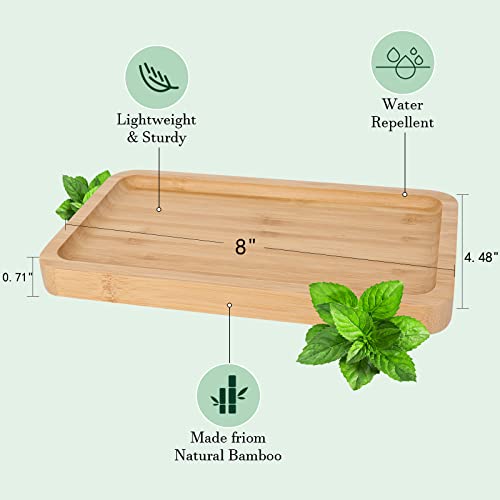 Natural Bamboo Vanity Tray Bathroom Tray Smooth and Thick Wooden Tray for Perfume Cotton Swabs Balls Candles Cosmetics Jewelry Makeup - size: 8" x 4.5" x 0.7"