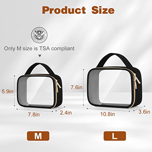 Wedama Clear Toiletry Bag, 2 Pack Clear Makeup Bags with Handles, PVC Cosmetic Bags for Women and Men, Large Opening Toiletry Bags, Black - color: Black, size: 1 Pack Medium + 1 Pack Large