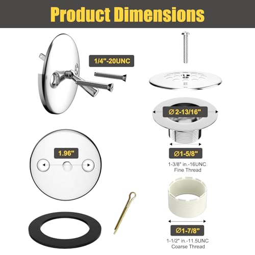 Trip Lever Tub Drain Kit, Bathtub Drains Stopper Replacement Set with Trip Lever Overflow Faceplate, Strainer, No Putty Gasket and Matching Screws (Chrome) - color: Chrome Kits