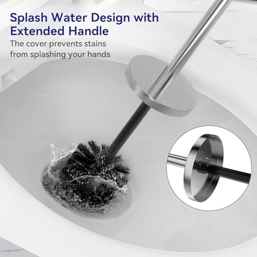 DOWRY Stainless Steel Toilet Bowl Brush and Holder for Bathroom, Deep Cleaning Toilet Brush and Holder Set with Long Handle, Hidden Toilet Bowl Brush with 2 Heads,Modern Decor Nickel Round 2PCS - color: Nickel-round-2p, size: Round