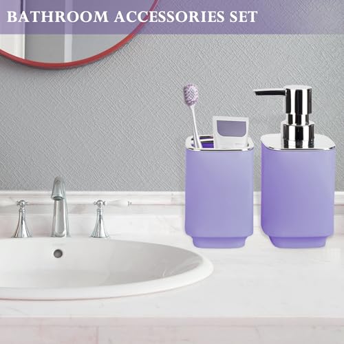 Purple Bathroom Accessories 2 Pieces, Soap Dispenser and Toothbrush Holder Set for Boho Bathroom - color: Purple, size: 2PCS