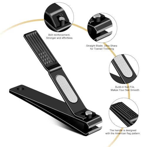 TwinWolf Nail Clippers Set, Ultra Sharp Sturdy Fingernail and Toenail Clipper by American Flag Pattern Handle,Built-in Nail File Stainless Steel Nail Clipper Cutter for Men and Women,Black,2-Pack