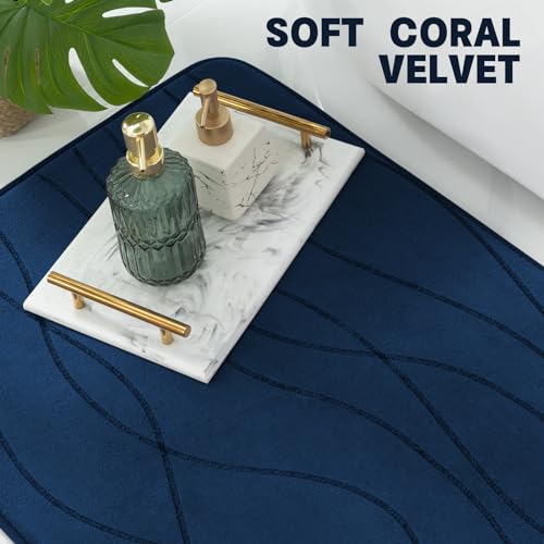 YIHOUSE Bathroom Rugs Set 3 Piece, Memory Foam Bath Mat Navy Blue | Ultra Soft, Absorbent, Non-Slip, Machine Washable, for Bathroom, Sink and Toilet - color: Dark Blue, size: 2'9" x 1'8" (Rectangular)