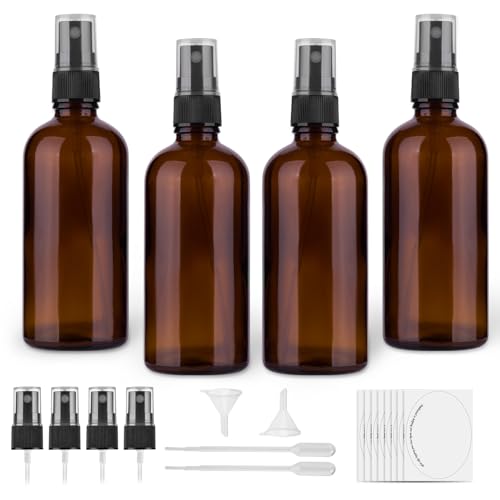 Amber Glass Spray Bottles, 4 oz Small Spray Bottles Fine Mist, Set of 4 (Amber)
