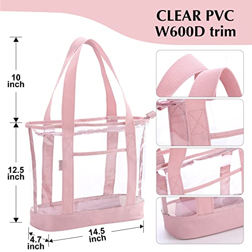BORMELUN clear tote bag,Purse handle with zipper for work plastic transparent see through women - color: Pink