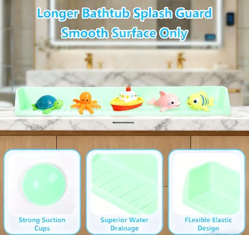 Bathtub Splash Guard for Kids, 2-in-1 Bath Toy Organizer Tub Shelf - color: Green