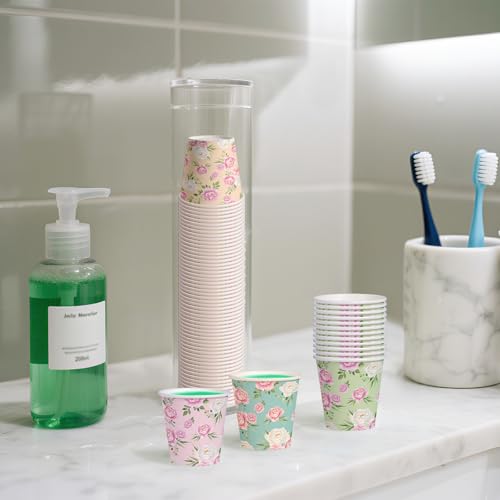 WRAPAHOLIC 3oz Paper Cups - 100 Pack Disposable Bathroom Cups with Colorful Rose Floral Design, Small Mouthwash Cup for Toothbrush Rinse, Home Bathroom, Picnic, BBQ, Travel and Party - color: White Pink Rose