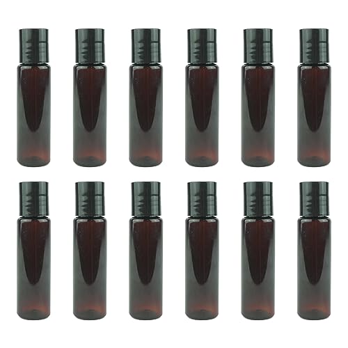 Plastic Amber Bottles (Pack of 12) - 1oz Amber Plastic Bottle with Screw Caps; Used as Reusable Shampoo, Lotion, Travel, Body Wash Container - size: 1 oz 12 pack