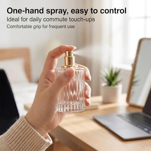 YU FENG 2 Pack 50ml Glass Perfume Spray Bottles, Gold Rim Atomizer | Vertical Striped Texture, Gold Sprayer With Cream Cap, Travel Size Refillable Bottle, Fine Mist Spray For Perfume And Oils - style: Gold-Trim Cream Cap-1