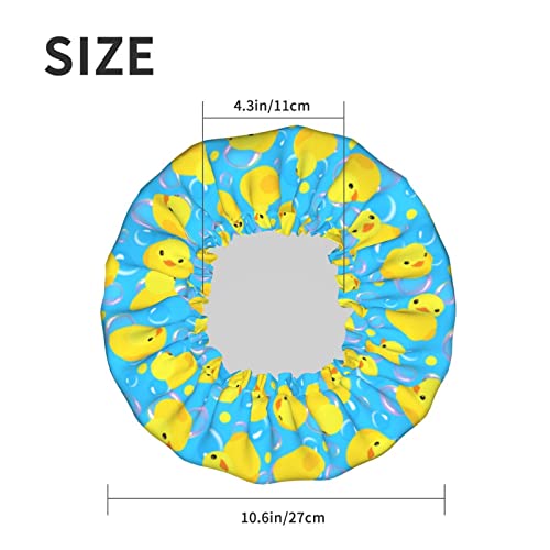 Yellow Rubber Ducks Shower Cap For Women Adjustable Double Waterproof Layers Bathing Shower Hat Hair Protection Reusable Ladies Spa Salon Shower Hat - color: Yellow Rubber Ducks