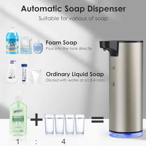 Automatic Soap Dispenser Foam Rechargeable: Touchless Soap Dispenser Stainless Steel with Sensor for Bathroom Kitchen - color: Silver2