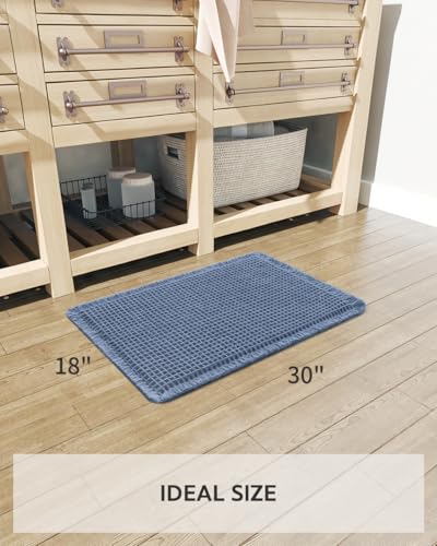Waffle Bath Mat Rug, Super Absorbent Non Slip Bath Mats for Bathroom Mat Ultra Soft Bathmat Machine Washable Bathroom Rugs with Tassels, Bath Rugs for Bathroom Floor Beside Tub, 18" x 30", Blue - color: Blue, size: 18" x 30"