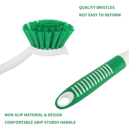Dish Brush with Handle, 2 Pack Scrub Brushes with Built-in Scraper for Cleaning Kitchen, Pots, Pans and Sink, Scrubber Washing Tools, Green - color: Green