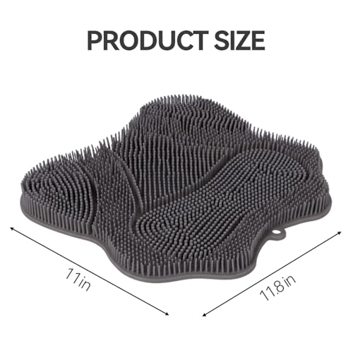 ozner Silicone Shower Foot Scrubber Mat, Back Washer Bath Wash Pad Exfoliating & Massage, Wall Mounted Slip Strong Suction Cups for Use in Cleaner Men and Women (Grey) - color: Grey