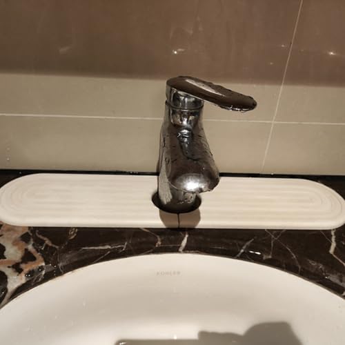dophee Faucet Mat for Kitchen Sink, Diatomite Fast Drying Stone Sink Tray Faucet Splash Guard Absorbent Mat for Bathroom Counter, 23.3"x3.9", White - color: White