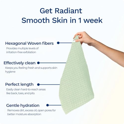 Sima Brand Exfoliating Washcloth Face & Body Scrub Towel - Japanese Exfoliating Towel with Hexagon Fibers, Body Scrubber with 2 Sides for Scrubbing & Washing, Extra Long Body Towels (Green) - color: Green