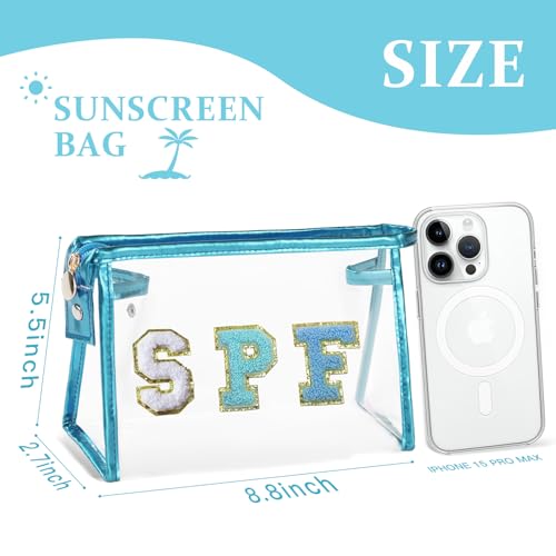 COSHAYSOO Sunscreen Bag Clear Makeup Toiletry Pouch Beach Vacation Essentials for Women Teen Girls Trip Gifts Summer Pool Travel Must Have Accessories Waterproof Stuff - color: Blue-SPF